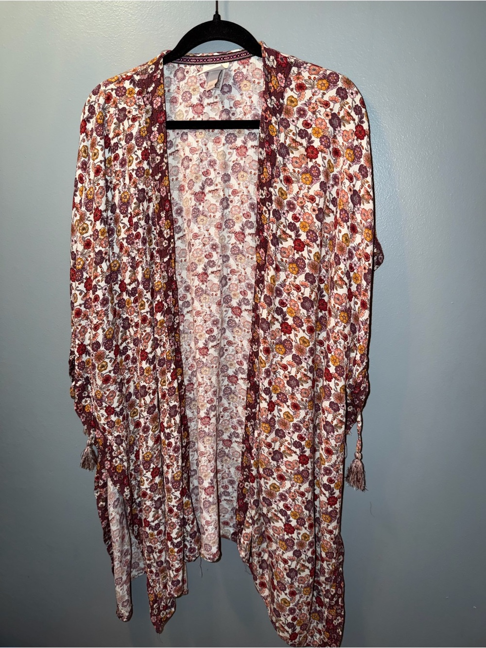 Knox Rose Burgundy Floral Open-Front Kimono